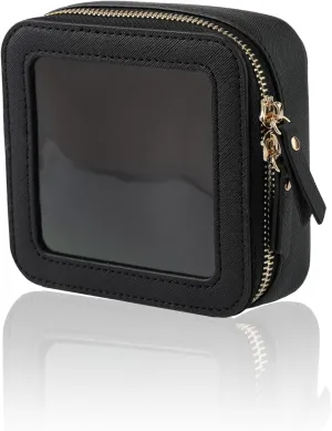 Mini Clear Makeup Bag for Purse, Cute Small Travel Cosmetic Bag with Visual Window & Dual Zippers, Makeup Pouch for Women (Black, Mini)