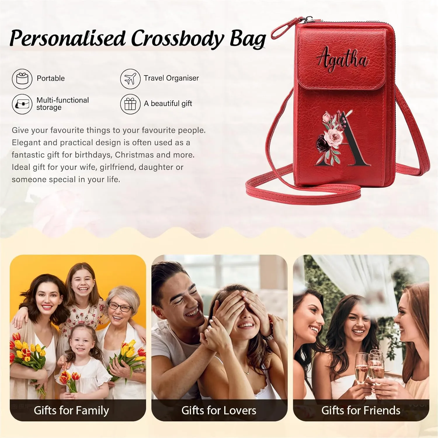 Mini Crossbody Bags for Women Custom Name Small Purse Personalized Initial Womens Crossbody Wallet Cellphone Purse