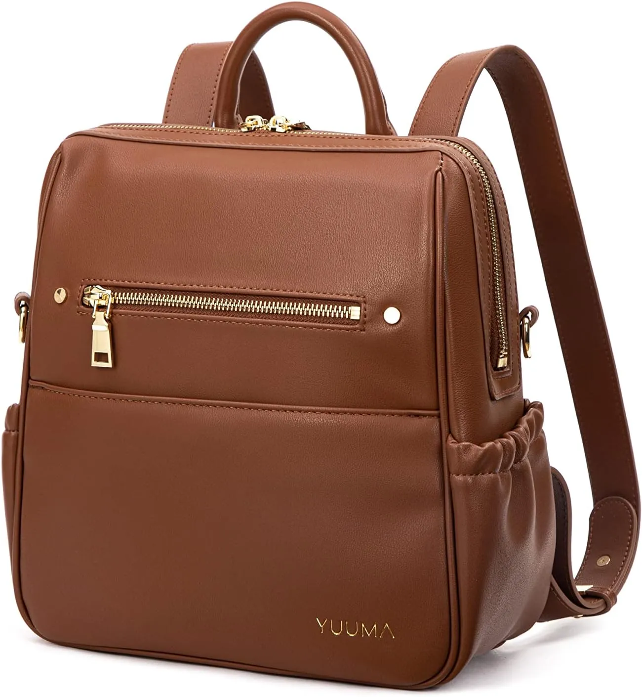 Mini Diaper Bag Backpack-Minimalist bag With Premium Vegan Leather Material With 7 Interior and 5 External Pockets (Cinnamon)