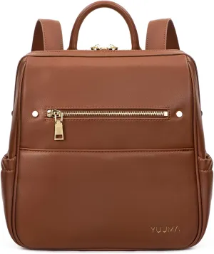 Mini Diaper Bag Backpack-Minimalist bag With Premium Vegan Leather Material With 7 Interior and 5 External Pockets (Cinnamon)