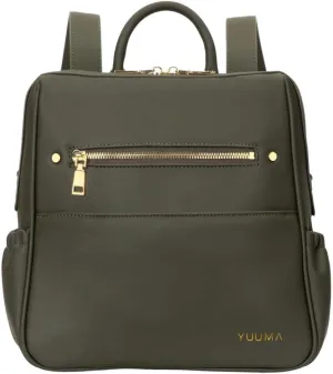 Mini Diaper Bag Backpack-Minimalist bag With Premium Vegan Leather Material With 7 Interior and 5 External Pockets (Olive)