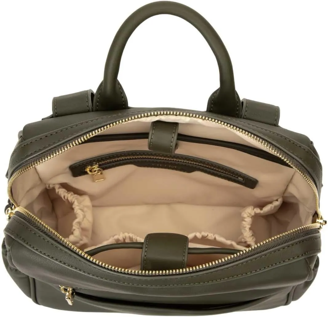 Mini Diaper Bag Backpack-Minimalist bag With Premium Vegan Leather Material With 7 Interior and 5 External Pockets (Olive)