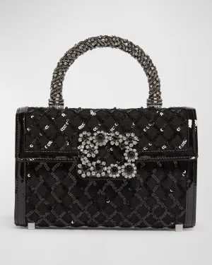 Mini Envelope Flap Sequined Mesh Top-Handle Bag