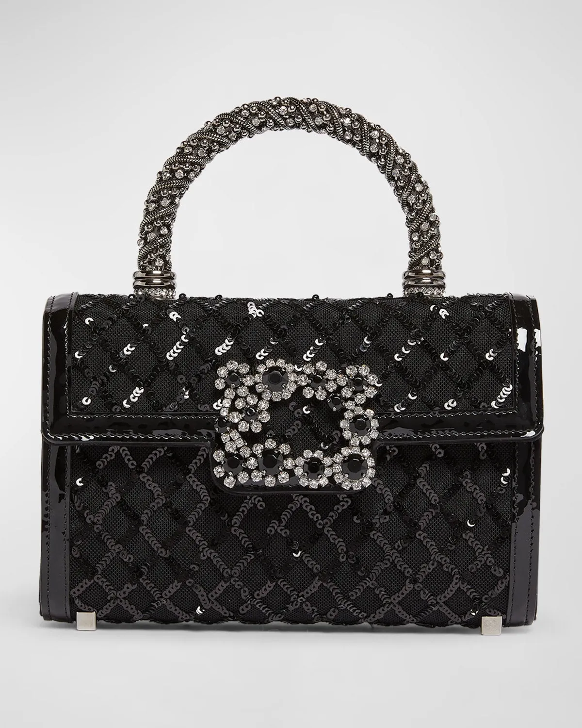 Mini Envelope Flap Sequined Mesh Top-Handle Bag