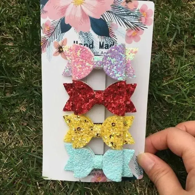 Mini Handmade Hair Bows For Girls Shiny Glitter Hair Bows Ribbon Clips Hair Accessories For Baby Girls And Teens