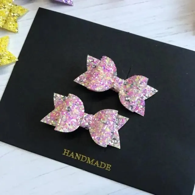 Mini Handmade Hair Bows For Girls Shiny Glitter Hair Bows Ribbon Clips Hair Accessories For Baby Girls And Teens