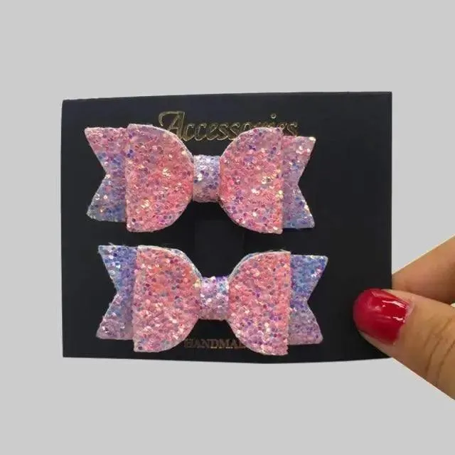 Mini Handmade Hair Bows For Girls Shiny Glitter Hair Bows Ribbon Clips Hair Accessories For Baby Girls And Teens