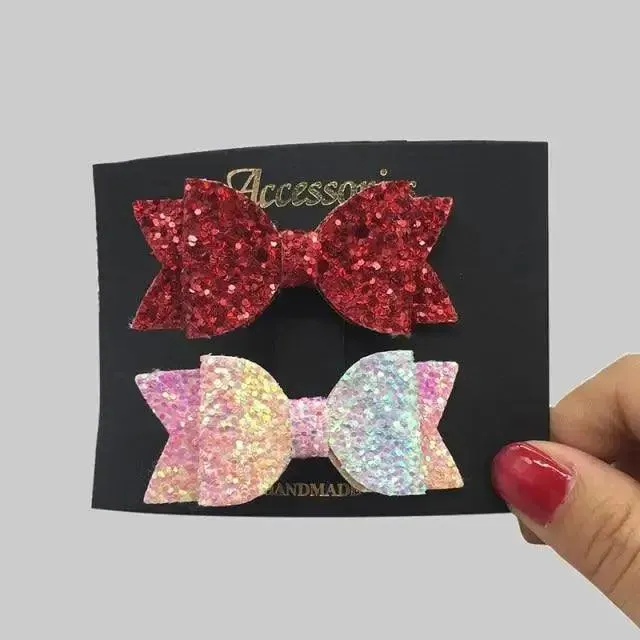 Mini Handmade Hair Bows For Girls Shiny Glitter Hair Bows Ribbon Clips Hair Accessories For Baby Girls And Teens