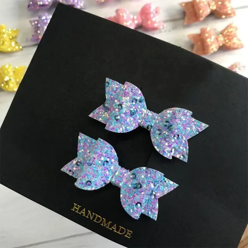Mini Handmade Hair Bows For Girls Shiny Glitter Hair Bows Ribbon Clips Hair Accessories For Baby Girls And Teens