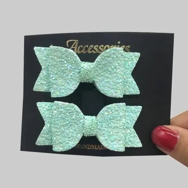 Mini Handmade Hair Bows For Girls Shiny Glitter Hair Bows Ribbon Clips Hair Accessories For Baby Girls And Teens