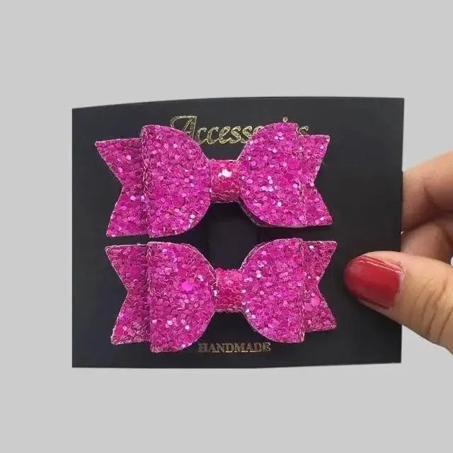 Mini Handmade Hair Bows For Girls Shiny Glitter Hair Bows Ribbon Clips Hair Accessories For Baby Girls And Teens