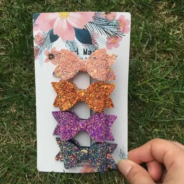 Mini Handmade Hair Bows For Girls Shiny Glitter Hair Bows Ribbon Clips Hair Accessories For Baby Girls And Teens