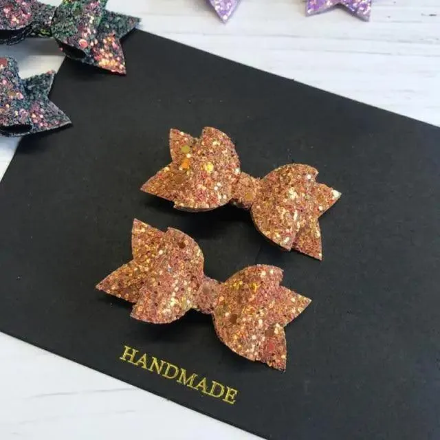 Mini Handmade Hair Bows For Girls Shiny Glitter Hair Bows Ribbon Clips Hair Accessories For Baby Girls And Teens