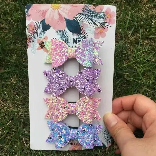 Mini Handmade Hair Bows For Girls Shiny Glitter Hair Bows Ribbon Clips Hair Accessories For Baby Girls And Teens