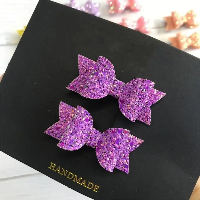 Mini Handmade Hair Bows For Girls Shiny Glitter Hair Bows Ribbon Clips Hair Accessories For Baby Girls And Teens