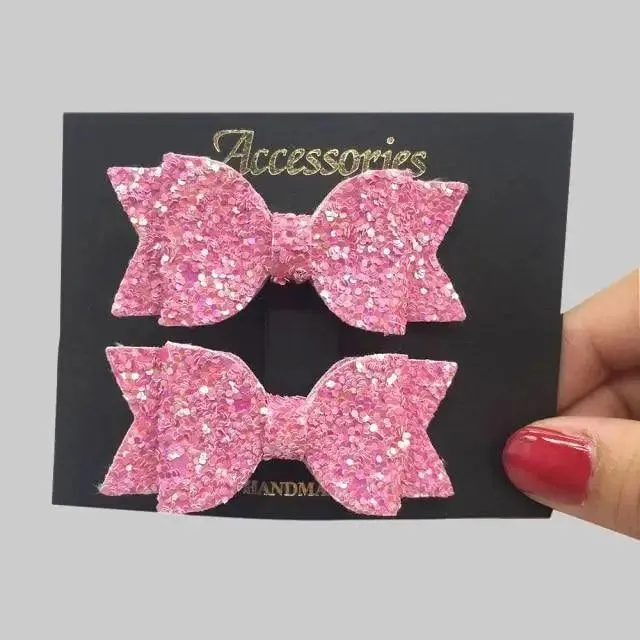Mini Handmade Hair Bows For Girls Shiny Glitter Hair Bows Ribbon Clips Hair Accessories For Baby Girls And Teens