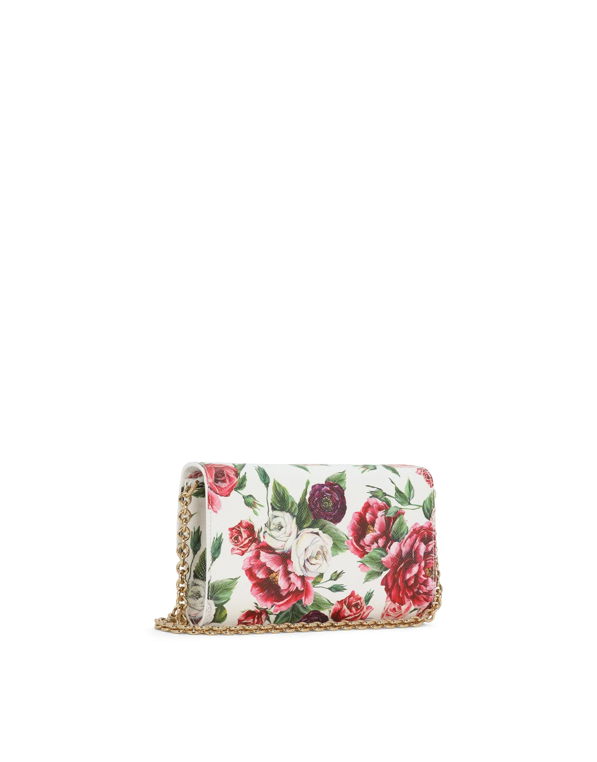 Mini leather bag with roses print and shoulder strap