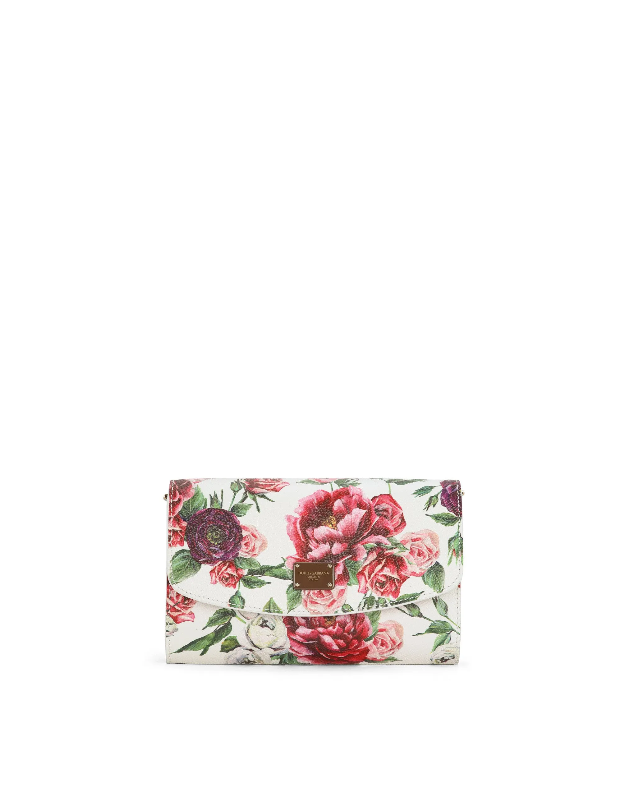 Mini leather bag with roses print and shoulder strap