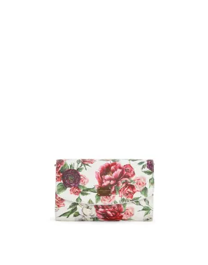 Mini leather bag with roses print and shoulder strap