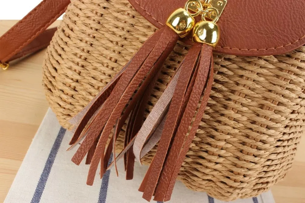 Mini Straw Shoulder Bag for Women Chic Woven Hobo Handbag with Tassel Rattan Clutch Purse Beach Party College Tote 2025