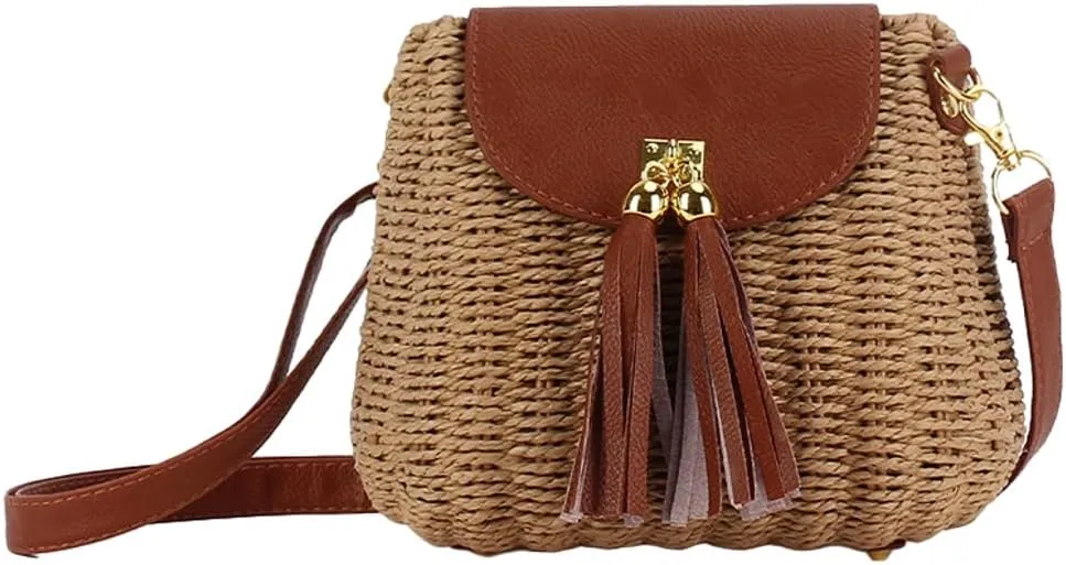 Mini Straw Shoulder Bag for Women Chic Woven Hobo Handbag with Tassel Rattan Clutch Purse Beach Party College Tote 2025