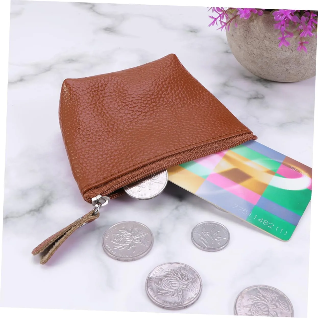 Mini Women's Coin Purse Cowhide Leather Case Zippered Travel Bag for Cosmetics Money Keys Cards
