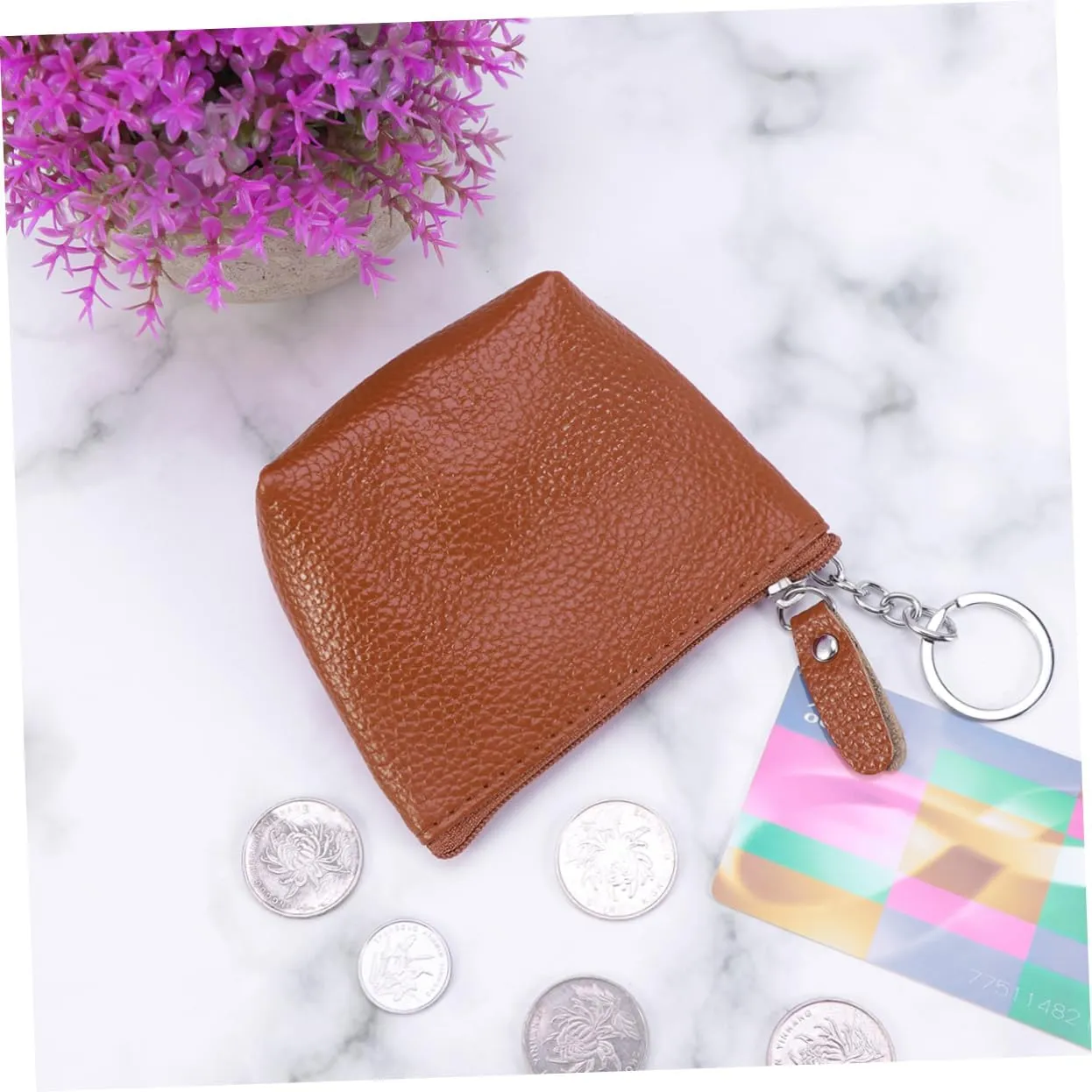 Mini Women's Coin Purse Cowhide Leather Case Zippered Travel Bag for Cosmetics Money Keys Cards
