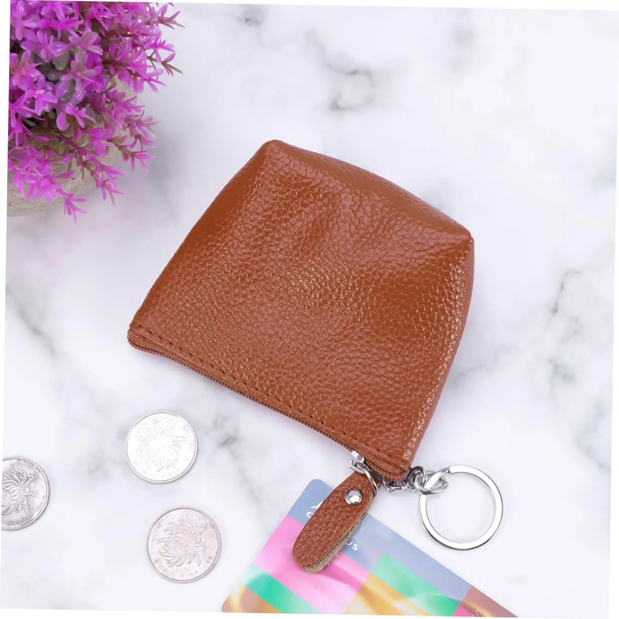 Mini Women's Coin Purse Cowhide Leather Case Zippered Travel Bag for Cosmetics Money Keys Cards