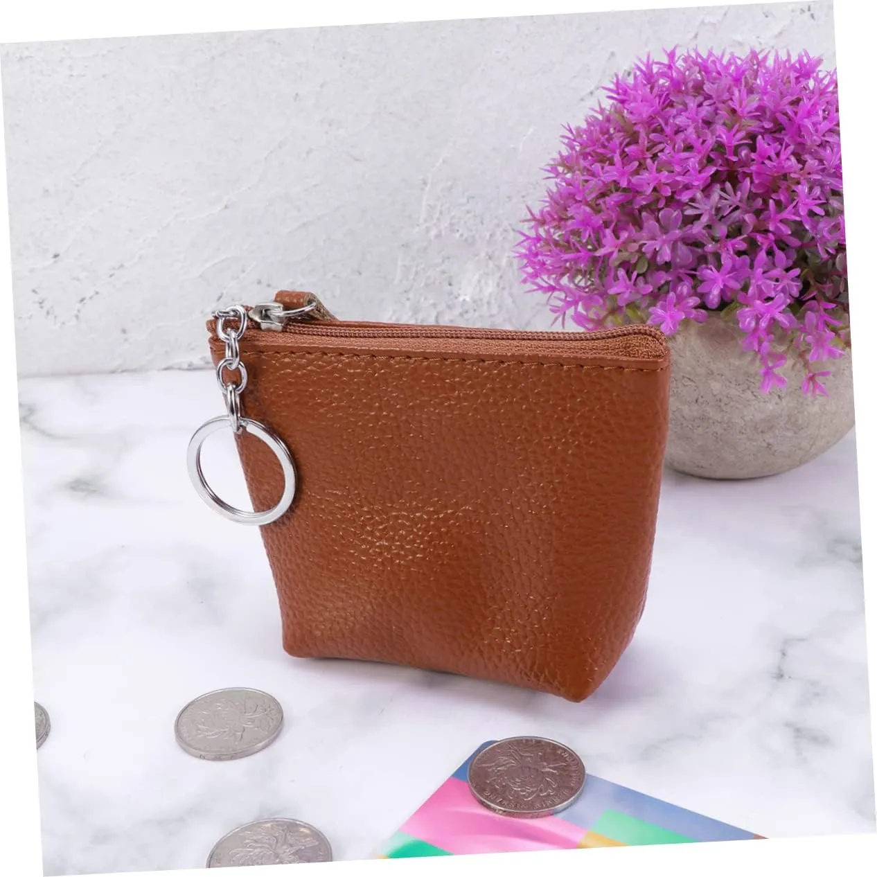 Mini Women's Coin Purse Cowhide Leather Case Zippered Travel Bag for Cosmetics Money Keys Cards