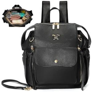 miss fong Mini Diaper Bag, Small Diaper Bag, Leather Diaper Bag Backpack with 12 Diaper Bag Organizer, Insulated Pocket, 2 Insulated Pockets (Black)