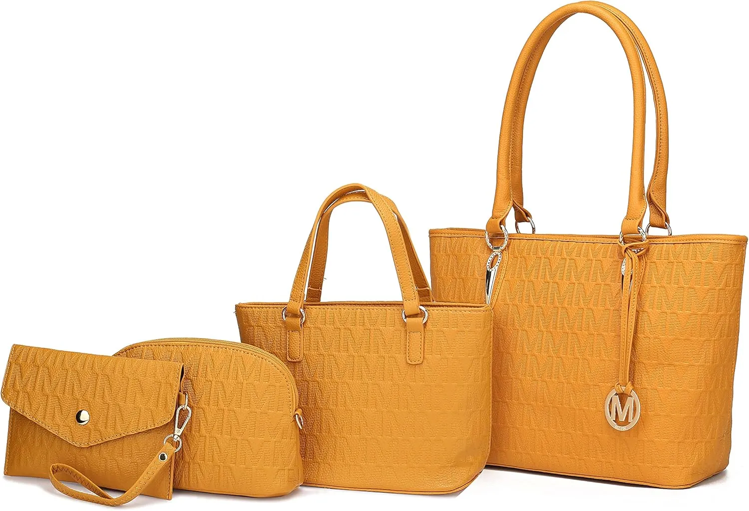 MKF Collection Tote Bag for Women, Shoulder Handbag & Wristlet Pouch Purse Top Handle Vegan Leather 4Pcs Set Pocketbook