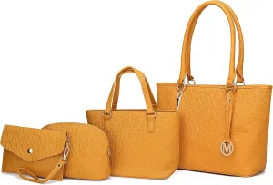 MKF Collection Tote Bag for Women, Shoulder Handbag & Wristlet Pouch Purse Top Handle Vegan Leather 4Pcs Set Pocketbook