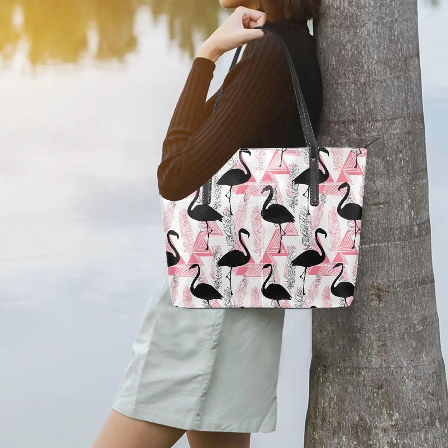 MNSRUU Boho Tote Bag Flowers Flamingo Travel Women Purses and Handbags