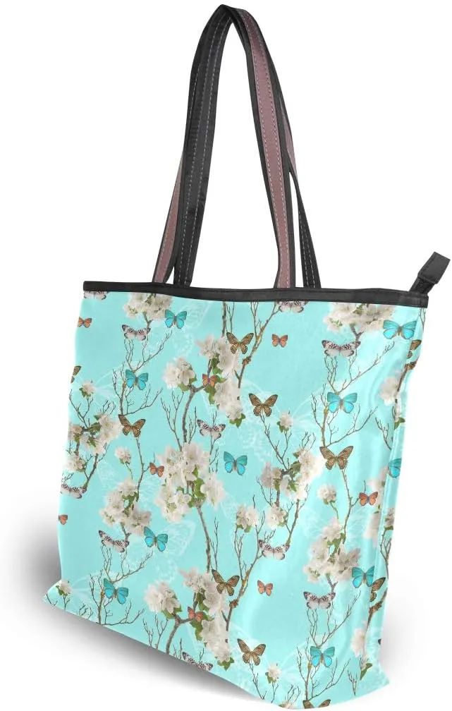 MNSRUU Ladies Tote Bags Polyester Zippered Tote Shoulder Bag Pattern Purses and Handbags