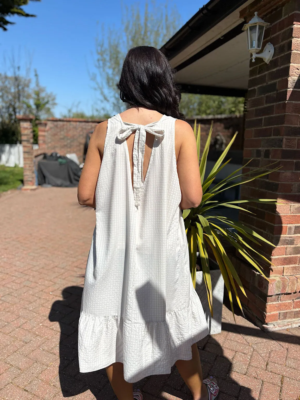 Mocha Checked Tie Back Dress Orla