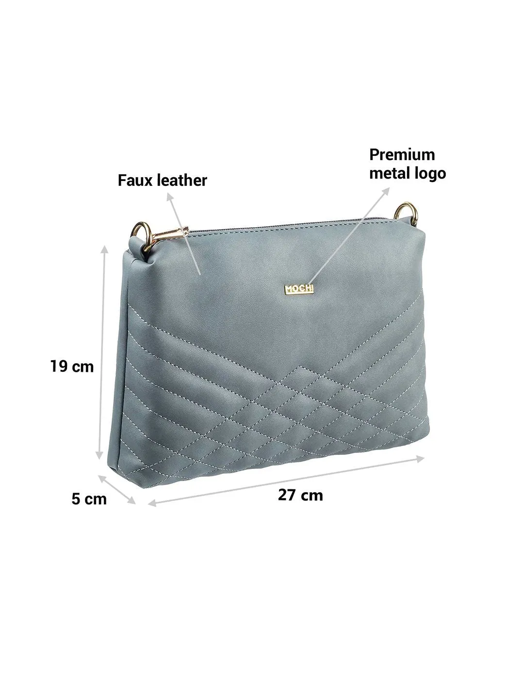 Mochi Grey Embellished Structured Sling Bag with Quilted