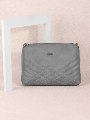 Mochi Grey Embellished Structured Sling Bag with Quilted