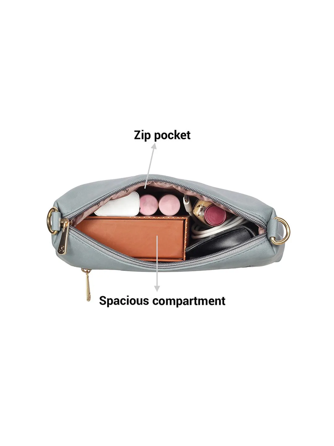 Mochi Grey Embellished Structured Sling Bag with Quilted