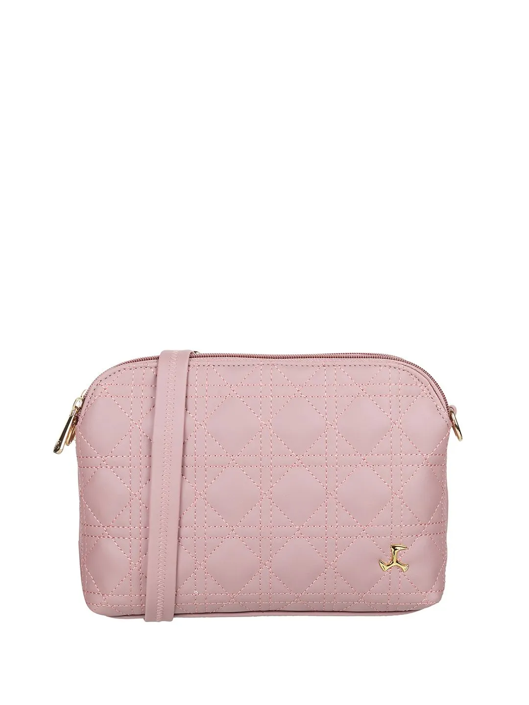 Mochi Rose Embellished Structured Sling Bag with Quilted