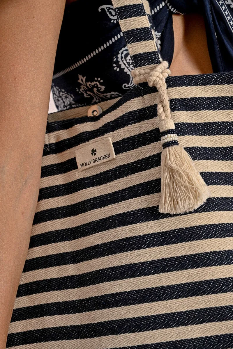 Molly Bracken Striped Braided Tote Bag
