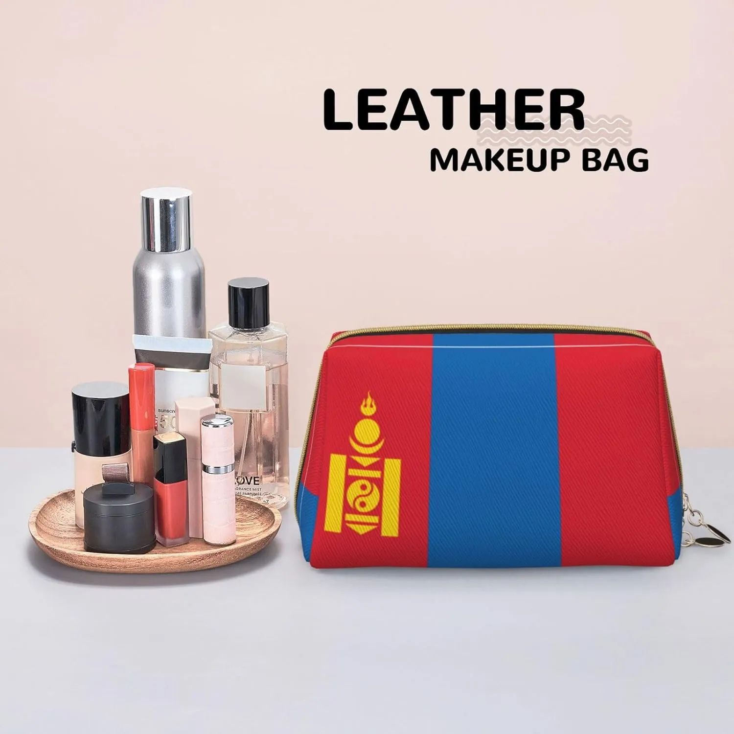 Mongolian Flagmakeup Bag Organizer,Toiletry Cosmetic Bag,Zipper Pouch Brushes Storage Case(Large)