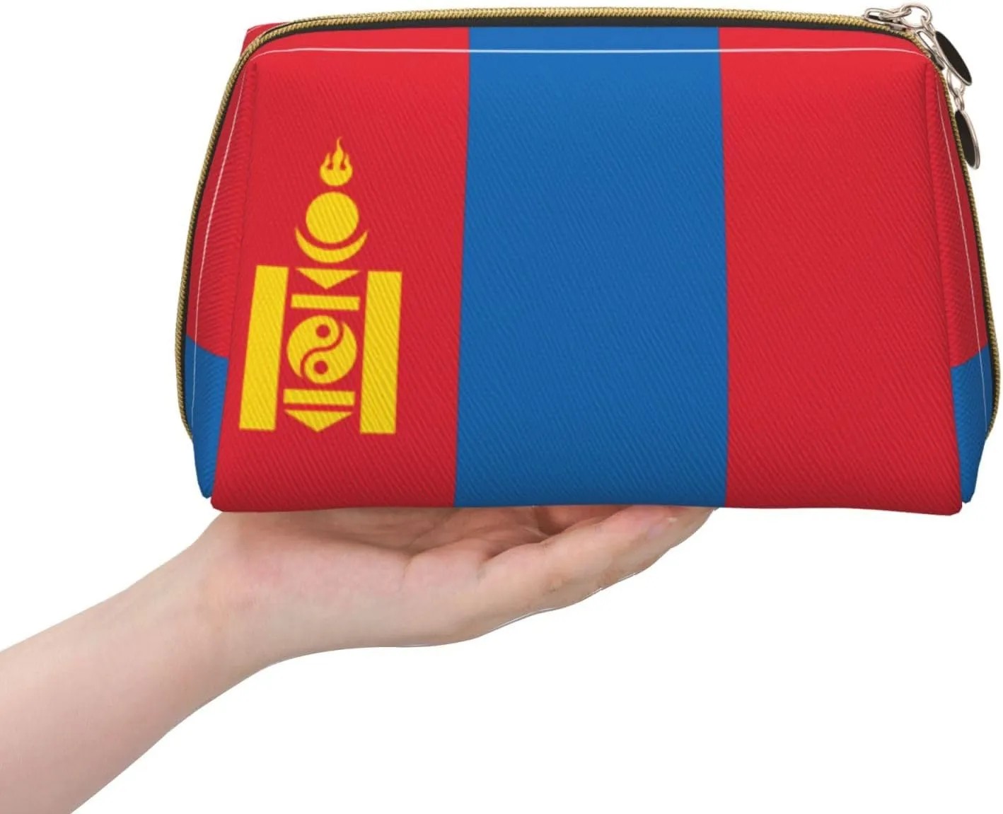 Mongolian Flagmakeup Bag Organizer,Toiletry Cosmetic Bag,Zipper Pouch Brushes Storage Case(Large)