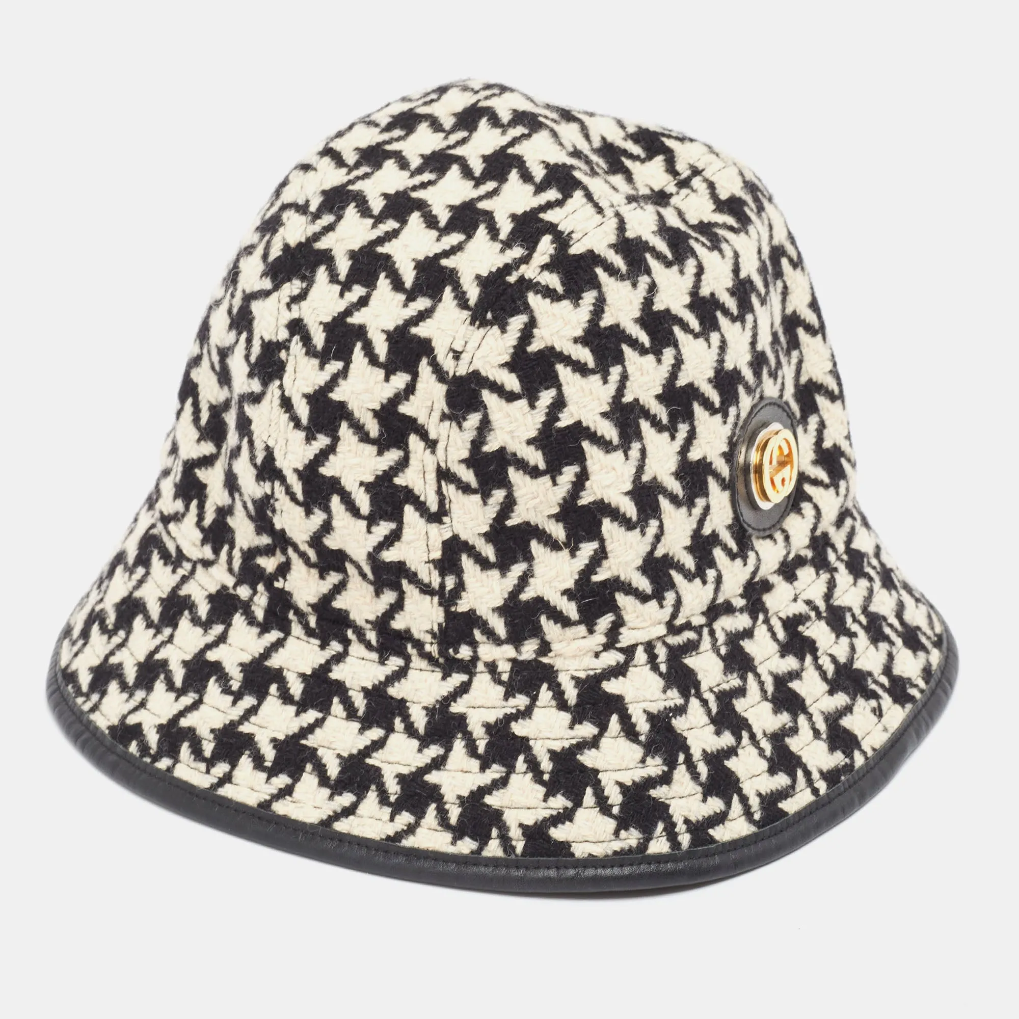 Monochrome Houndstooth Wool & Cotton Bucket Hat M