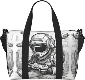 Monochrome Sketch Style Gaming print Travel Duffel Bag,workout duffel bag, overnight shoulder Bag,Weekender Bag for Women Men