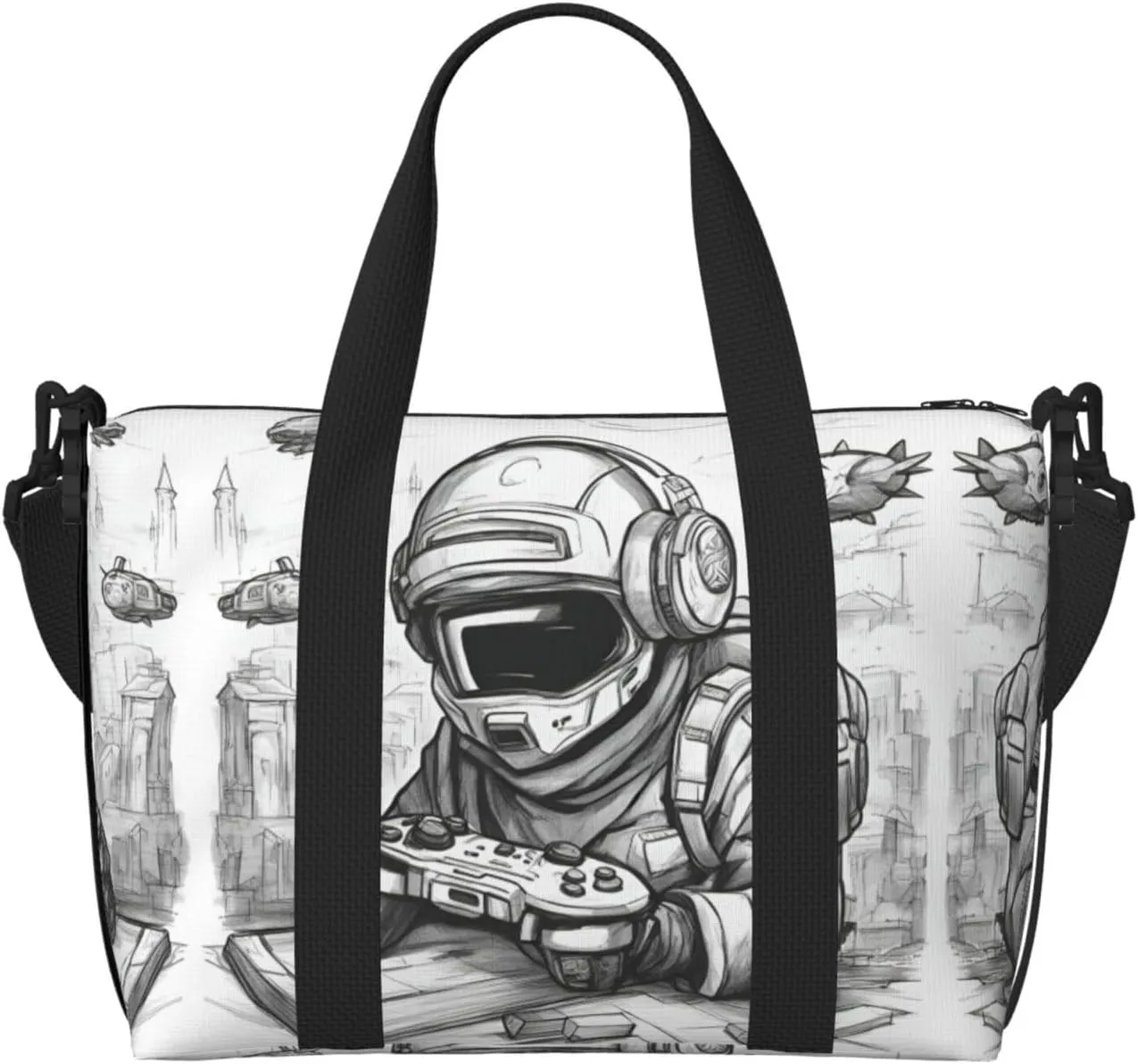 Monochrome Sketch Style Gaming print Travel Duffel Bag,workout duffel bag, overnight shoulder Bag,Weekender Bag for Women Men
