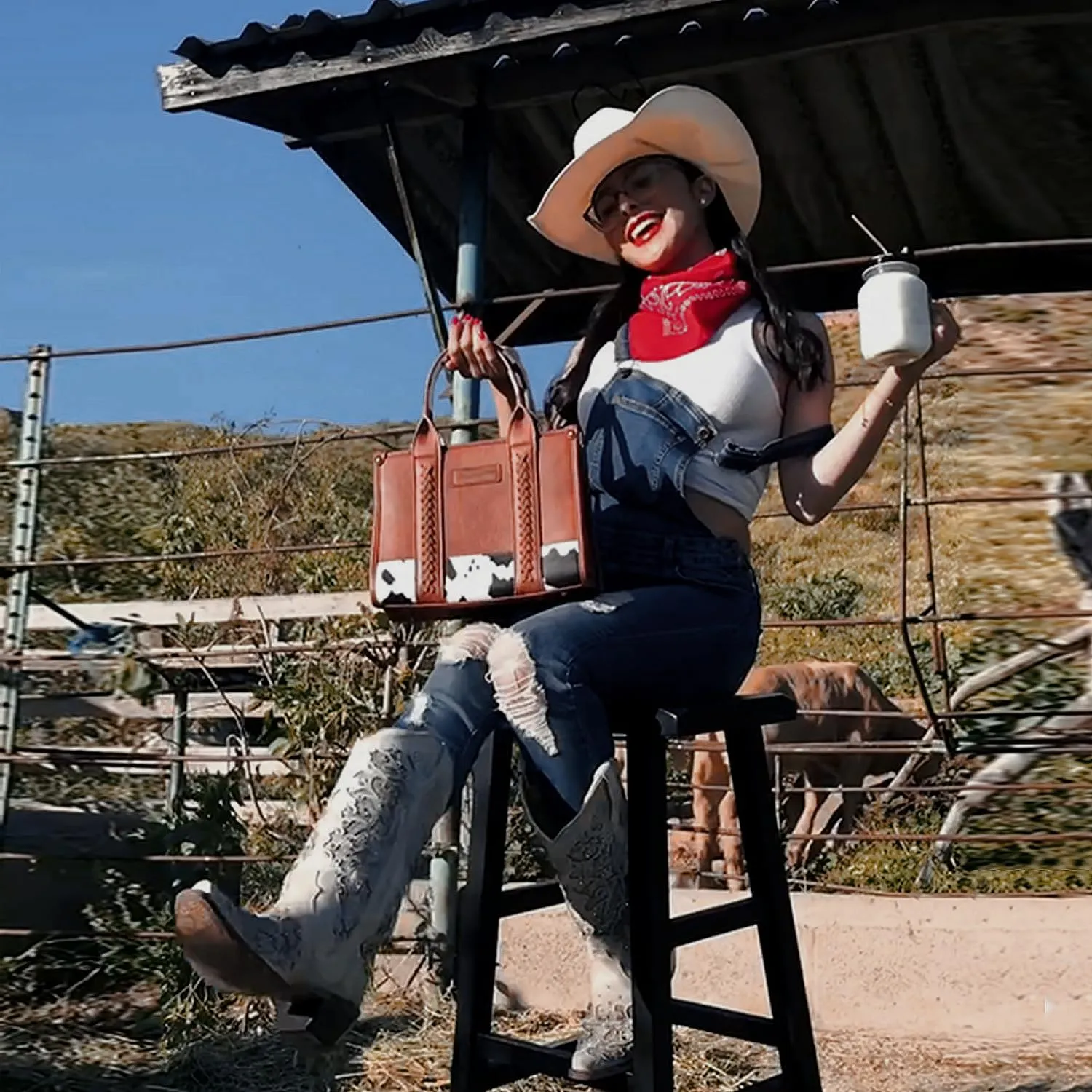 Montana West × Wrangler Tote Bag for Women Western Cow Print Purse Designer Top Handle Handbags