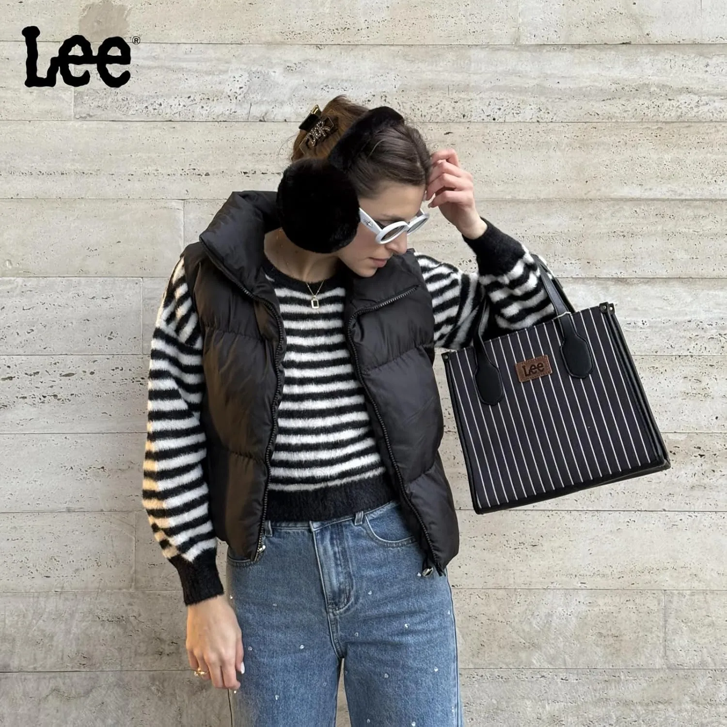 Montana West x Lee Tote Bag for Women Striped Top Handle Handbag with Adjustable Strap