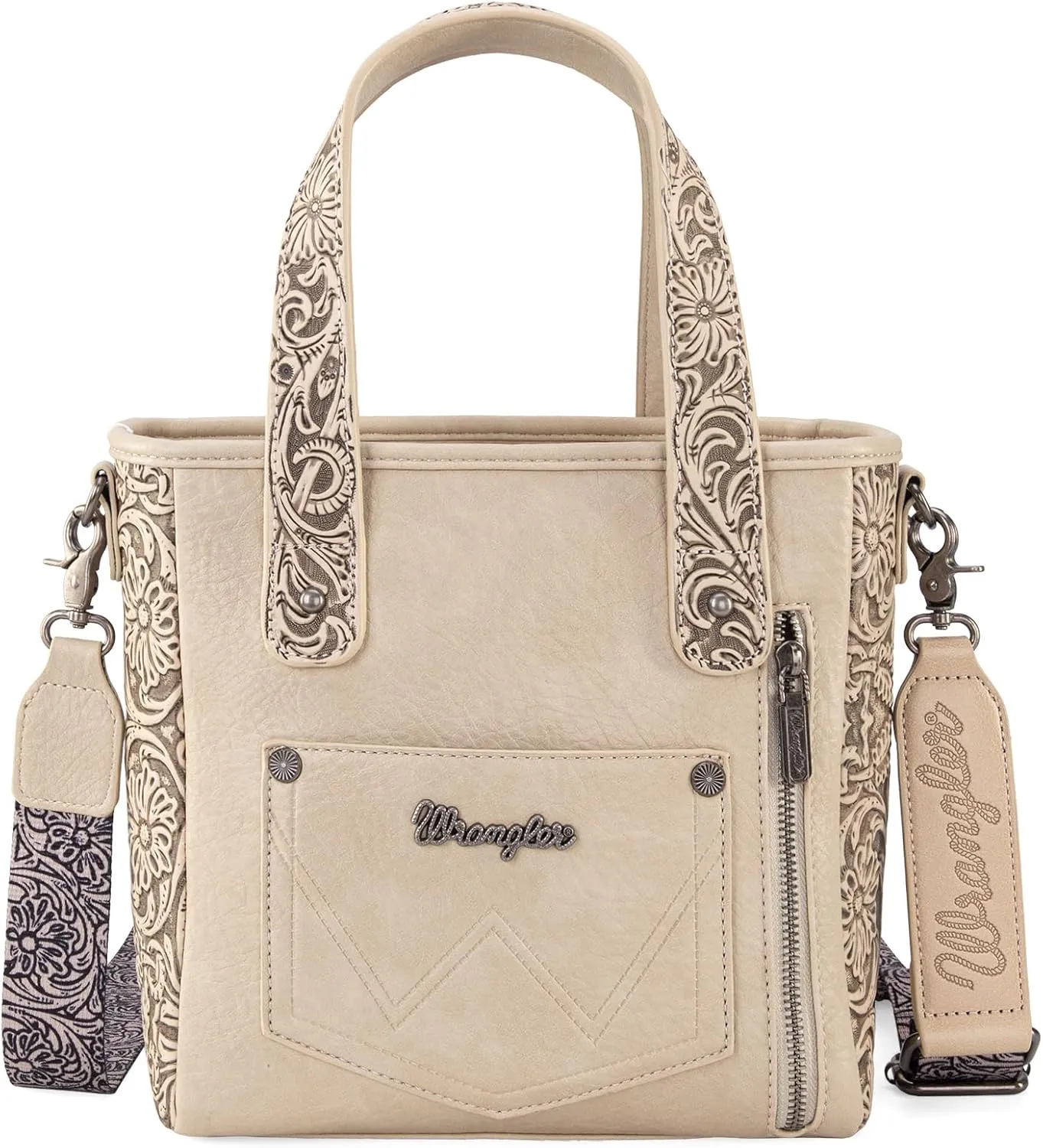 Montana West X Wrangler Cowhide Tote Bag for Women Western Tooling Handbag Leather Fringing With Turquoise Stone Concho