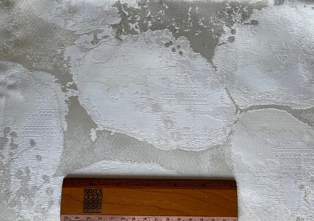 Moon Craters Cream, Silver & White Polyester Blend Jacquard Brocade