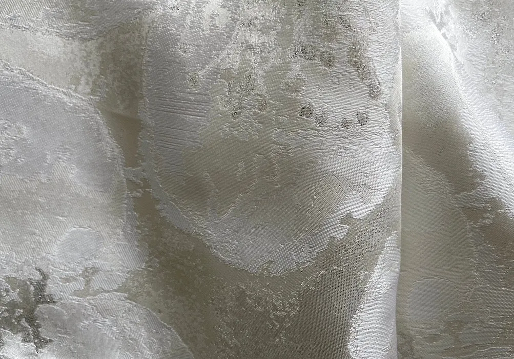 Moon Craters Cream, Silver & White Polyester Blend Jacquard Brocade
